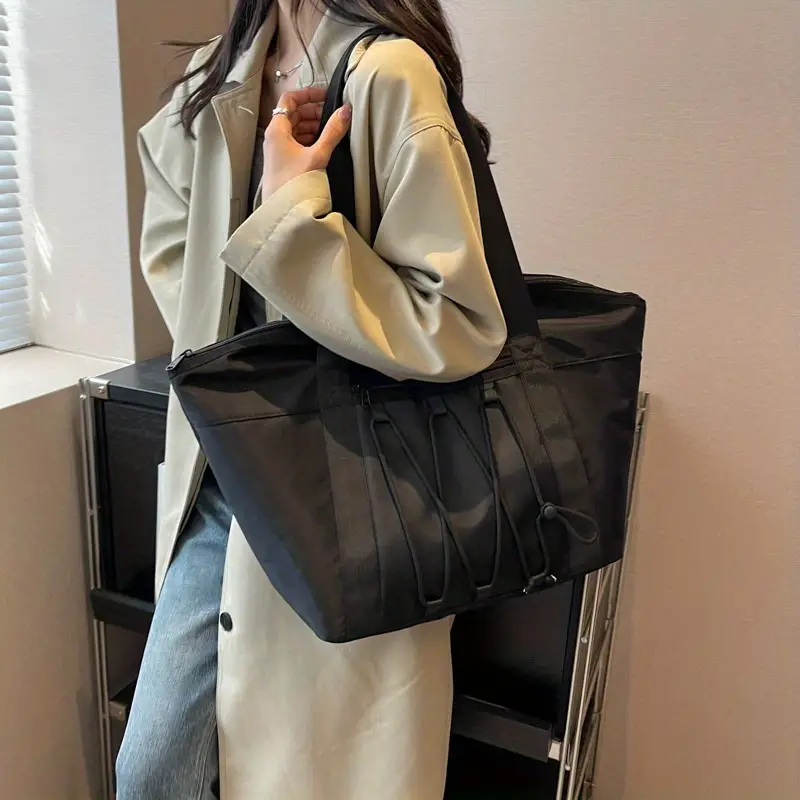 Large Capacity Travel Tote Bag, Simple Zipper Mommy Bag